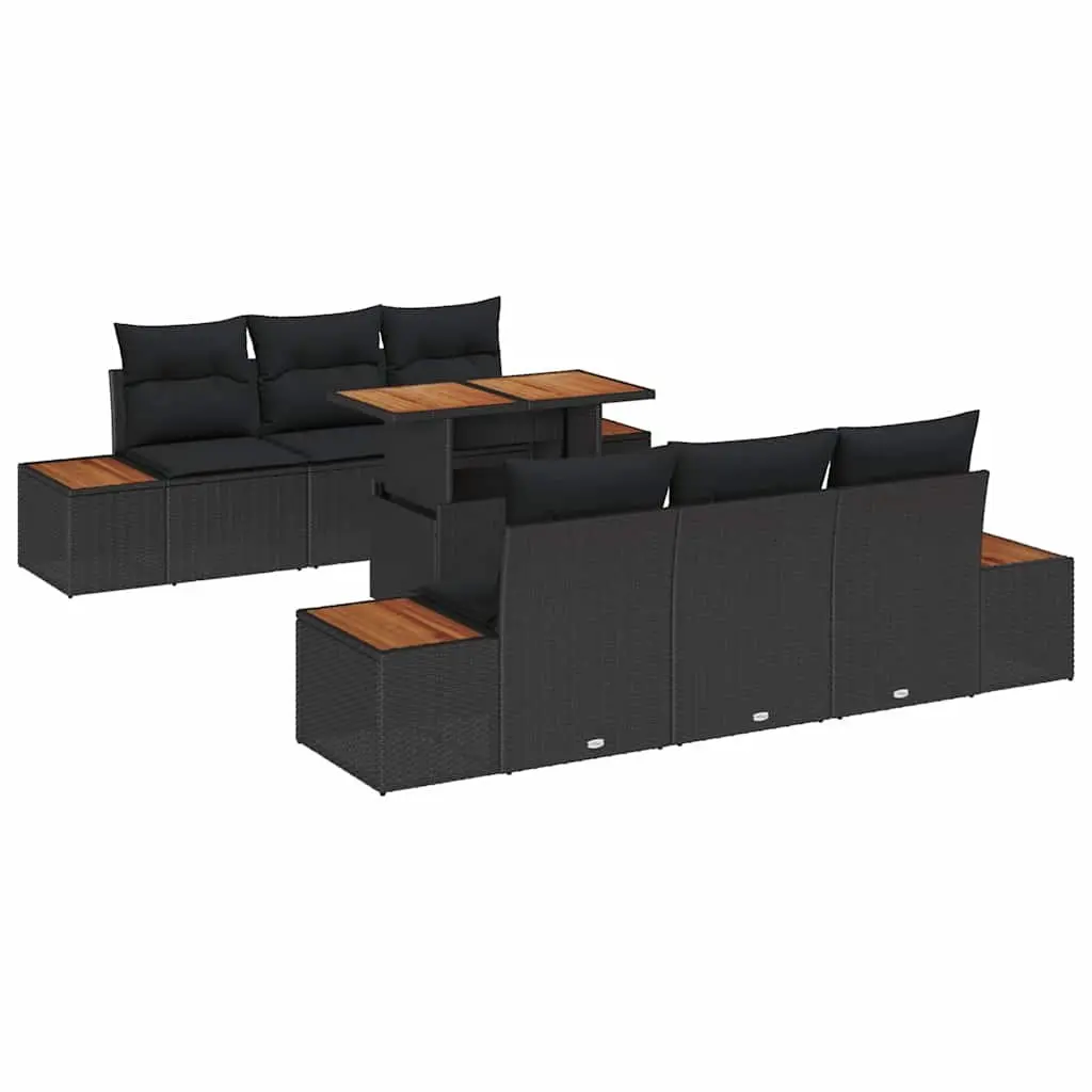 Black Poly Rattan 7-Piece Outdoor Garden Sofa Set