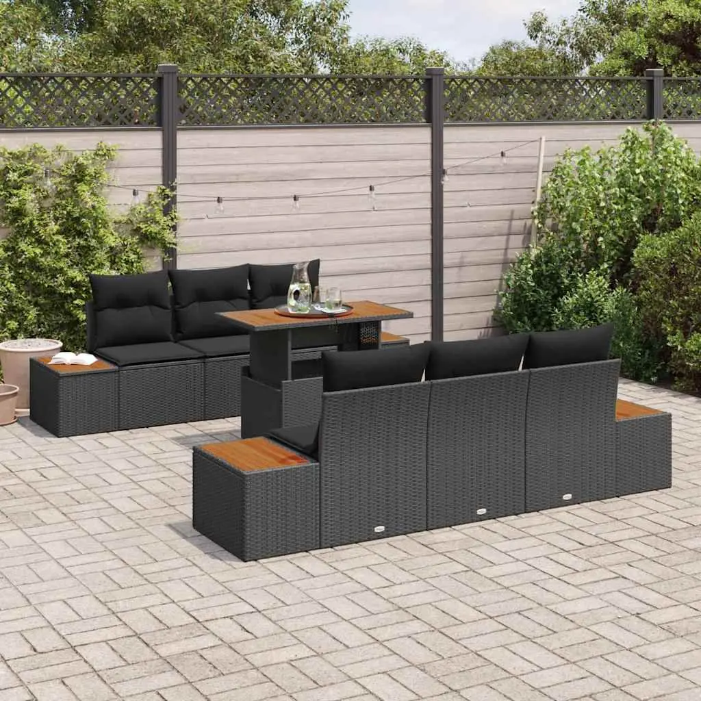 Black Poly Rattan 7-Piece Outdoor Garden Sofa Set