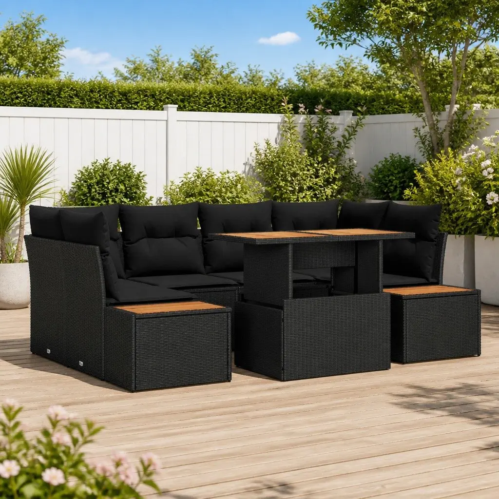 9-Piece Black Outdoor Garden Sofa Set