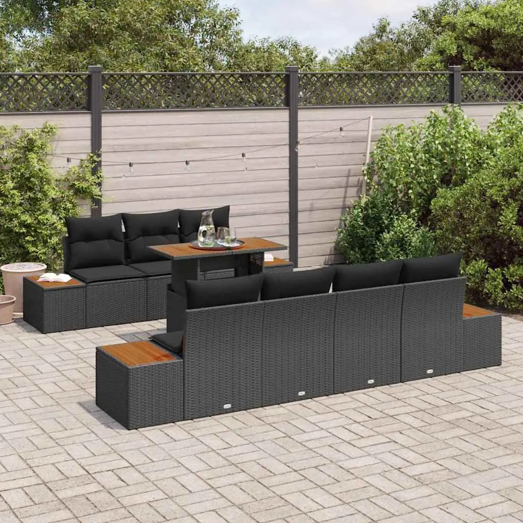 Garden Sofa Set Poly Rattan 8 Pieces Outdoor Patio Furniture Black
