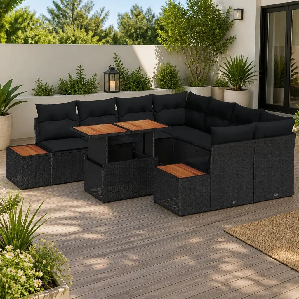 9-Piece Modular Poly Rattan Outdoor Garden Sofa Set