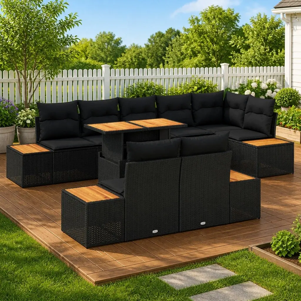 9 Piece Modular Rattan Sofa Set for Outdoor Spaces