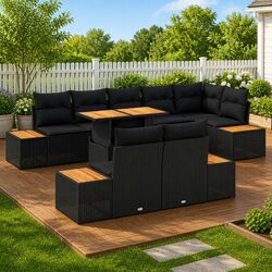 9 Piece Modular Rattan Sofa Set for Outdoor Spaces