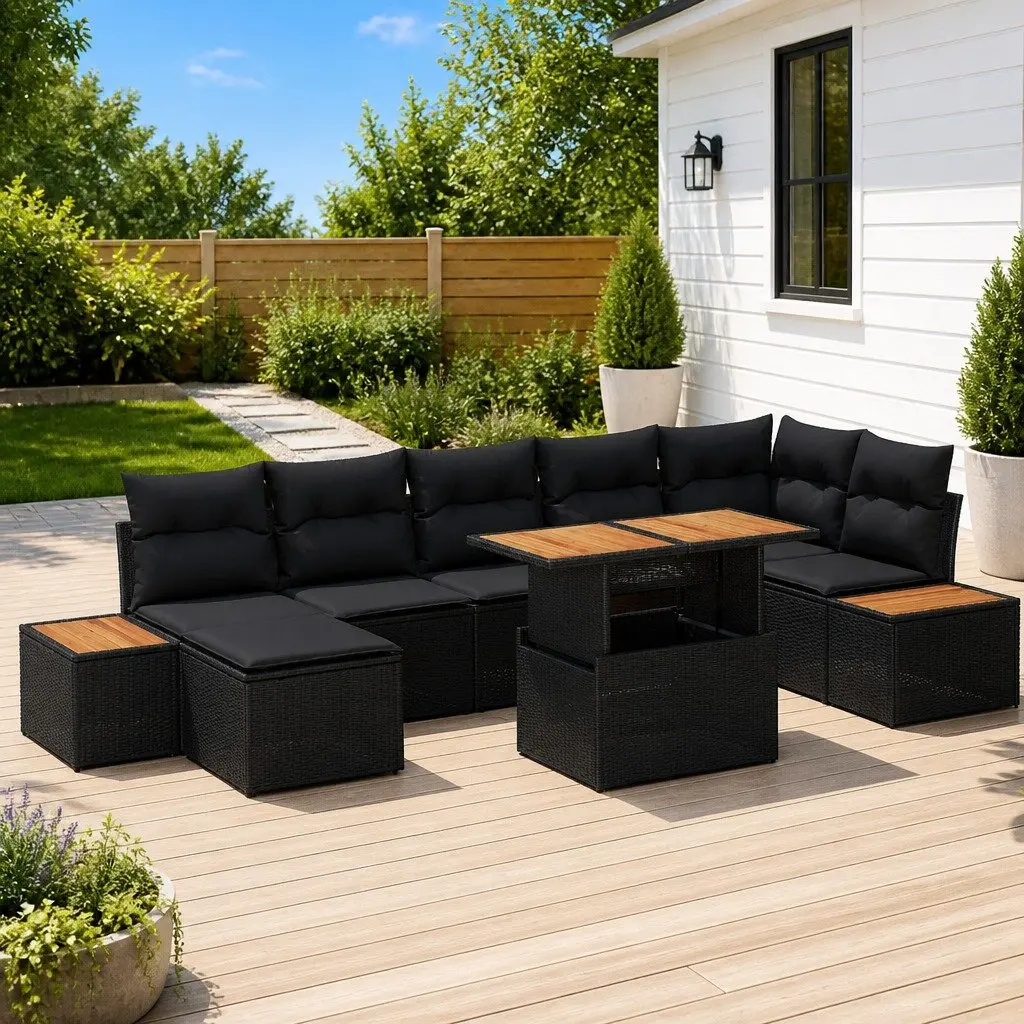 Modular 8-Piece Garden Sofa Set in Black Poly Rattan