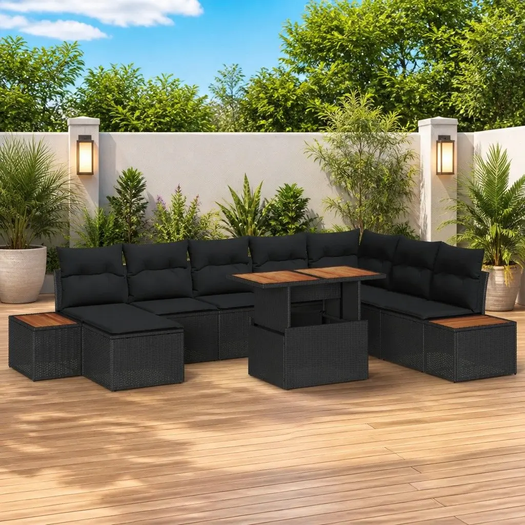 Outdoor Sofa Set Poly Rattan 9 Piece Modular Black