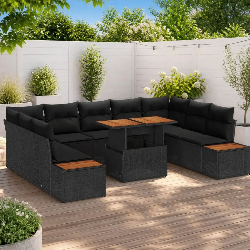 10 Piece Black Brown Patio Sofa Set