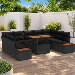 Durable 10 Piece Black Brown Patio Sofa Set