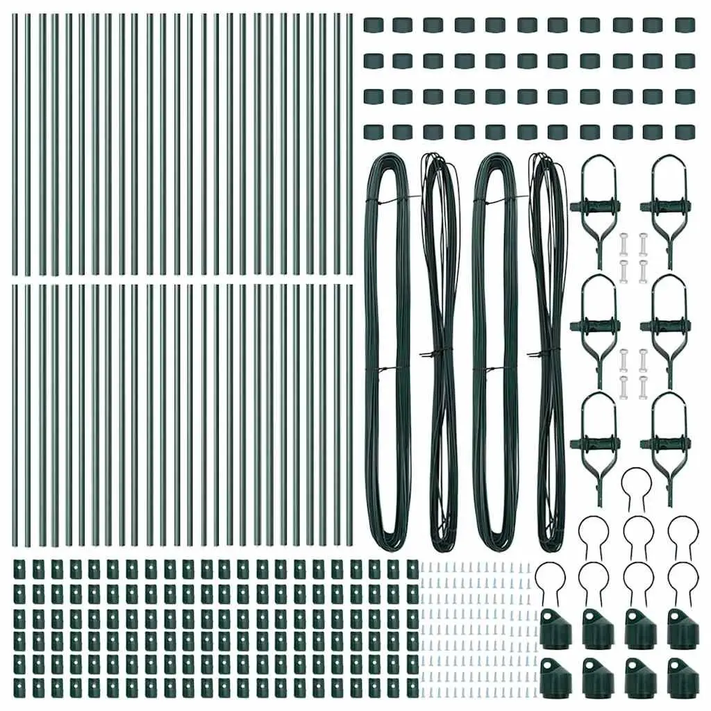 Fence Posts Powder-Coated Galvanized Steel Green 52 Piece