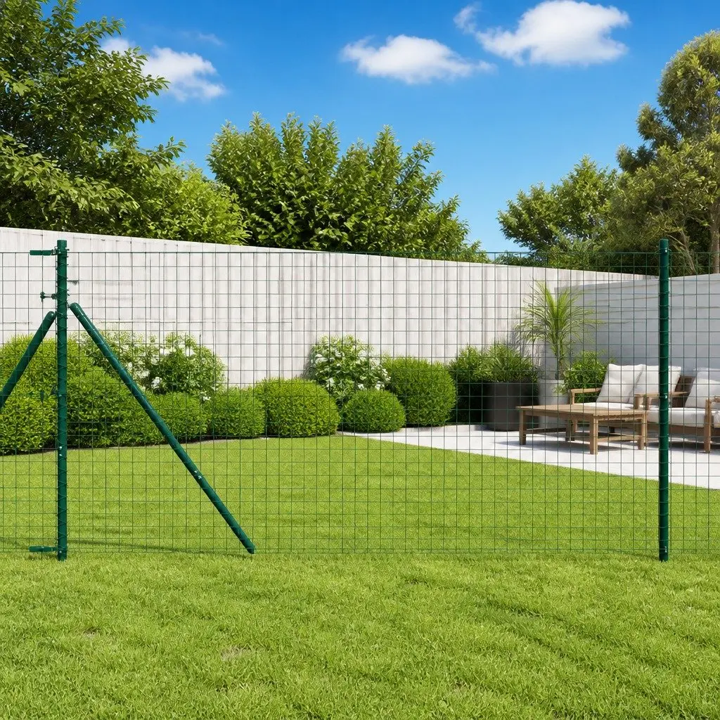 Green Powder-Coated Steel Fence Posts 52 Pack for Gardens