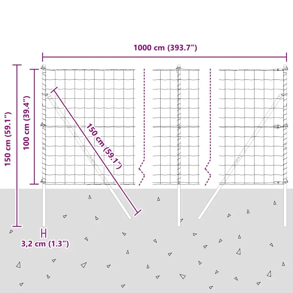 Fence Panel PVC-Coated Steel 10 x 1 m Green Mesh Ground Fix Barrier Enclosure