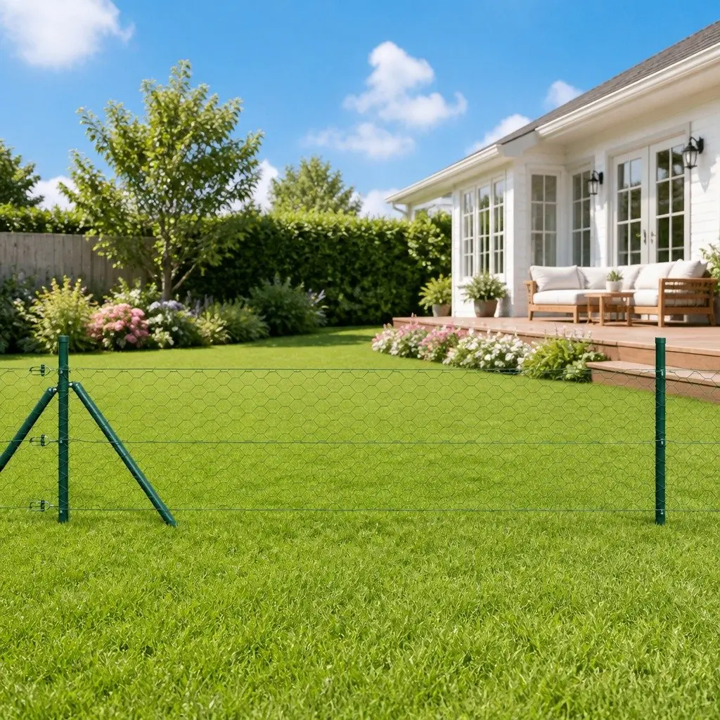 Hexagonal Fence Ground Fix 25 x 1 m Green PVC-Coated Steel