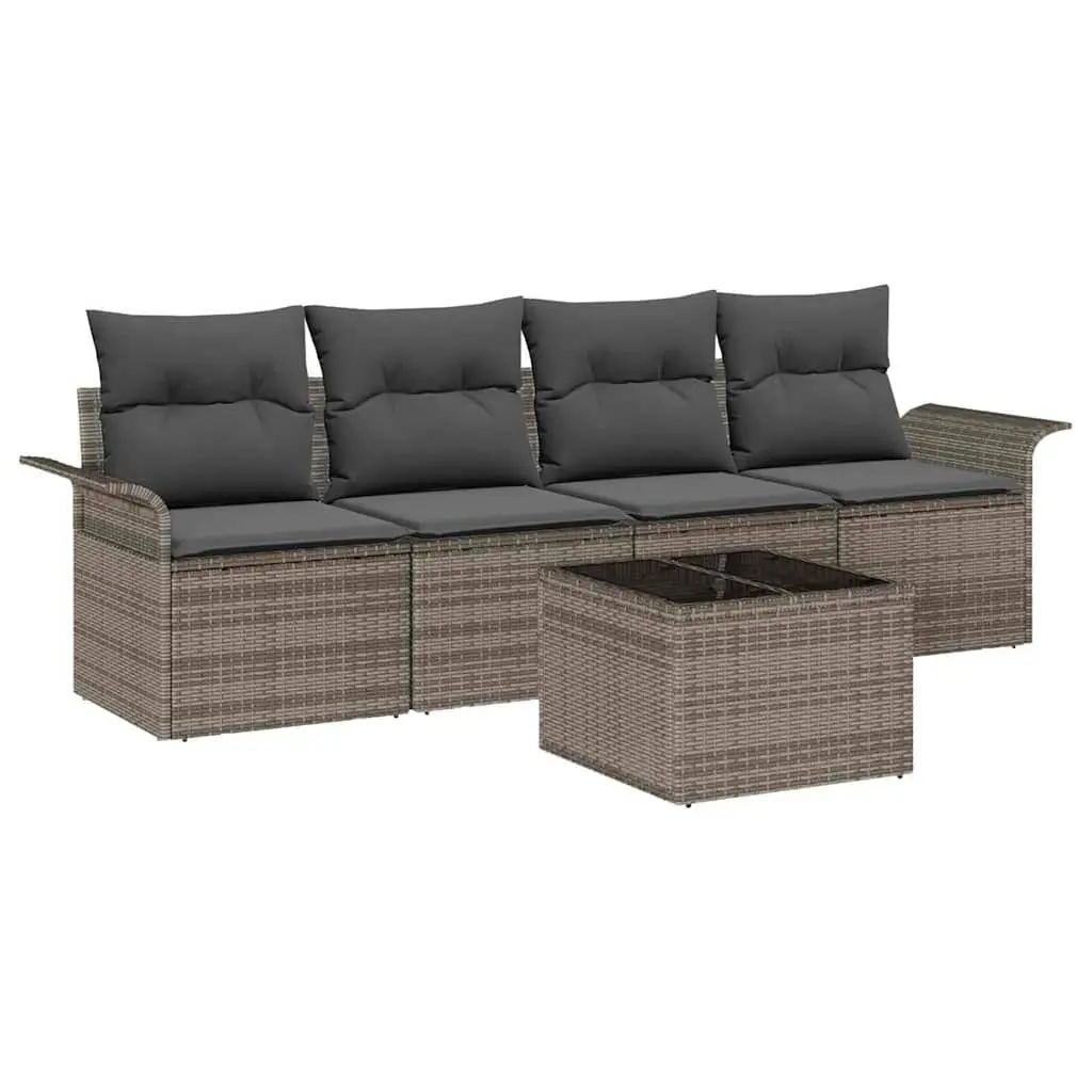 5-Piece Modular Grey Poly Rattan Garden Sofa Set
