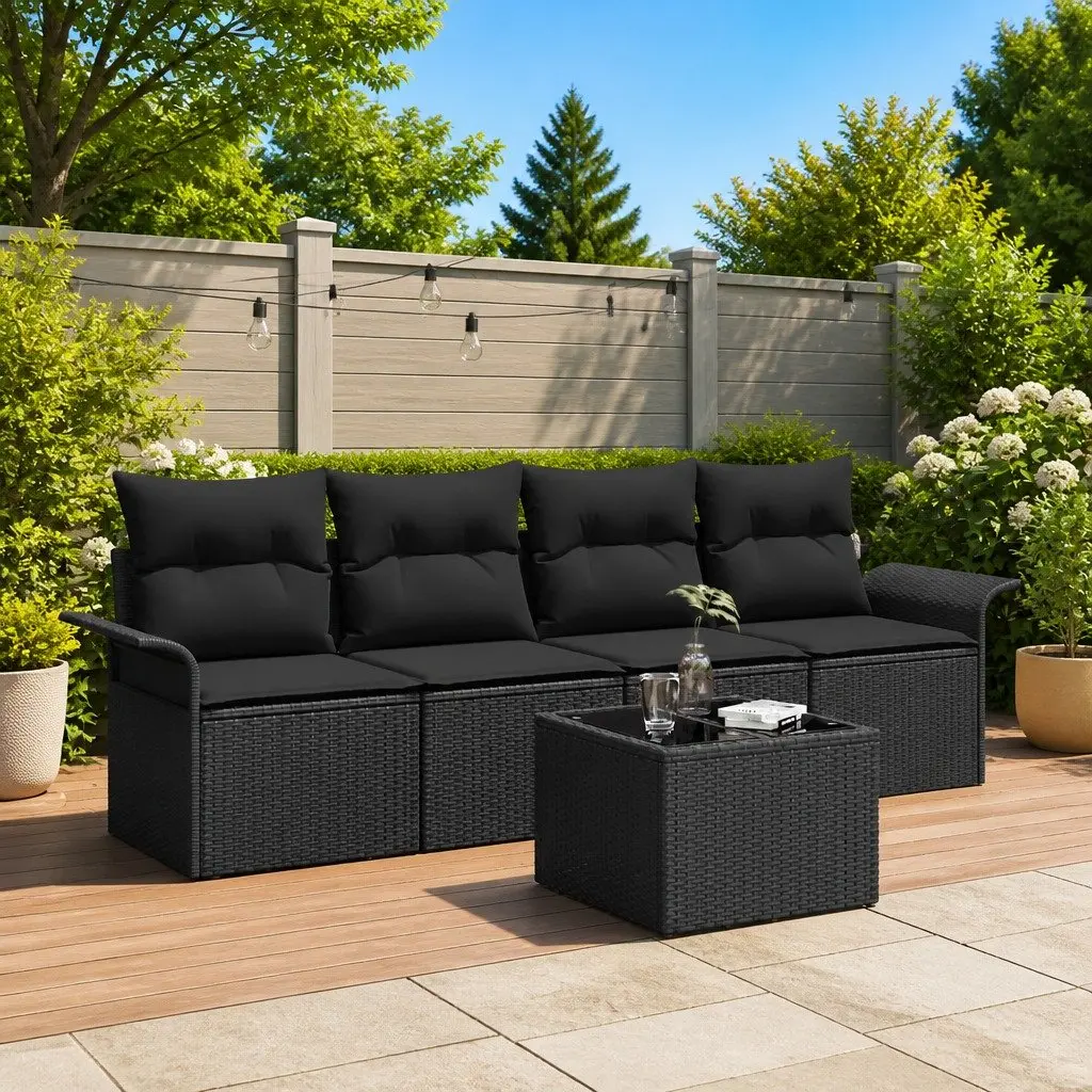 5-Piece Modular Outdoor Sofa Set with Glass Table