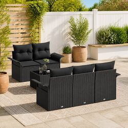 Durable Black Poly Rattan Garden Sofa Set 6 Pieces