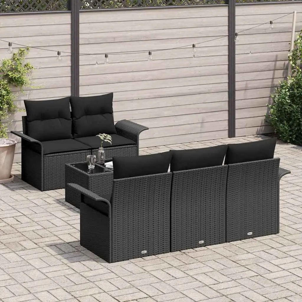 Black Poly Rattan Garden Sofa Set 6 Pieces