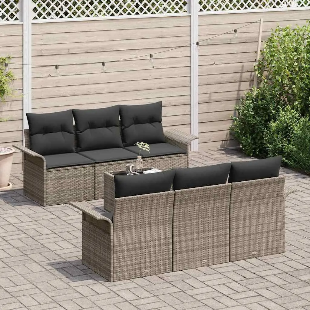 Modular Garden Sofa Set Poly Rattan Grey 7 Piece with Glass Table
