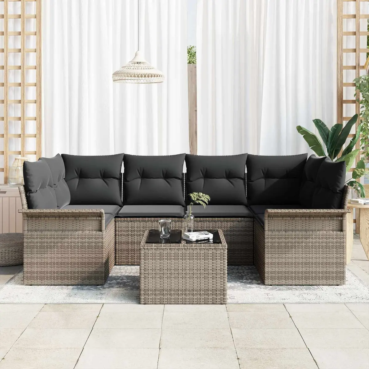 7-Piece Grey Modular Garden Sofa Set for Outdoor Use