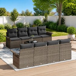 Sturdy Modular Garden Sofa Set 9 pcs Grey Outdoor Furniture