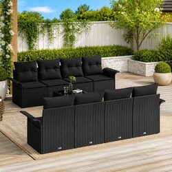 Stylish 9-Piece Black Poly Rattan Modular Garden Sofa Set