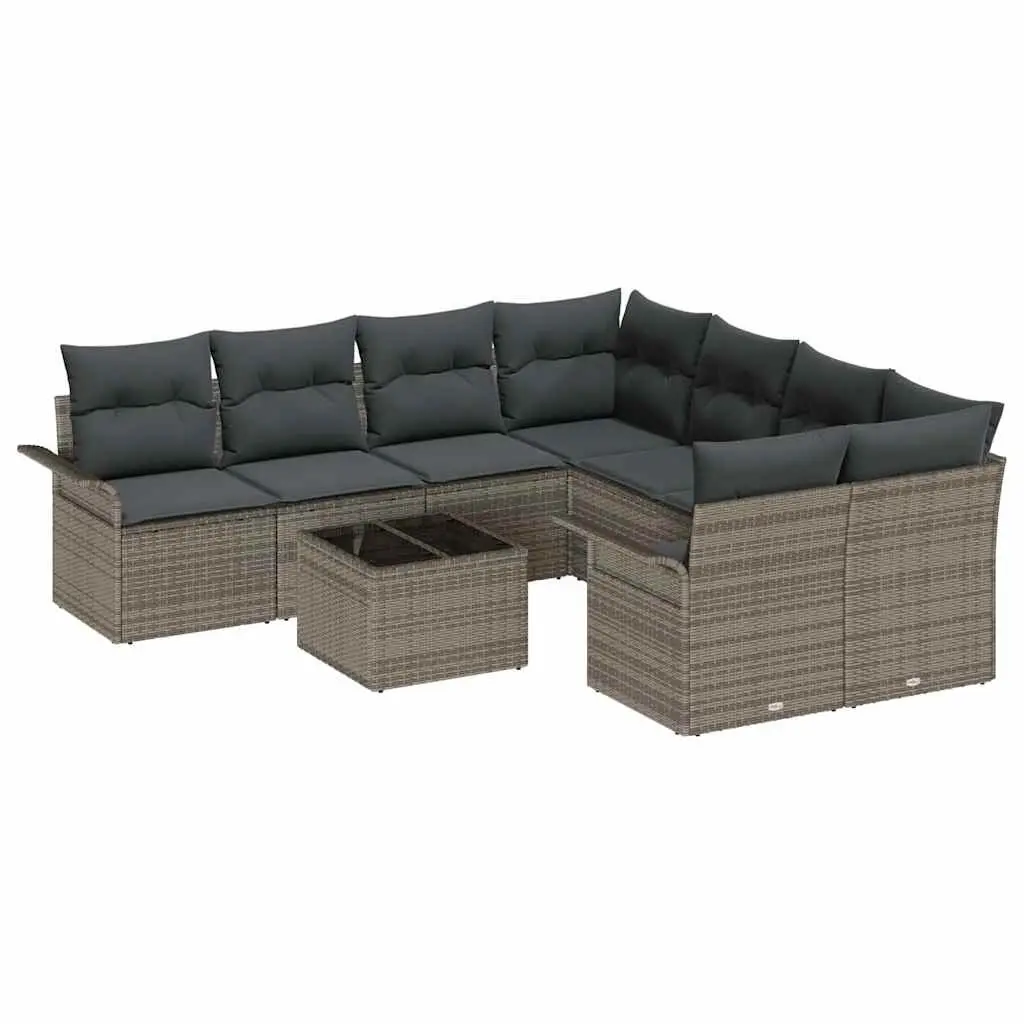 Modular 9-Piece Grey Poly Rattan Garden Sofa Set
