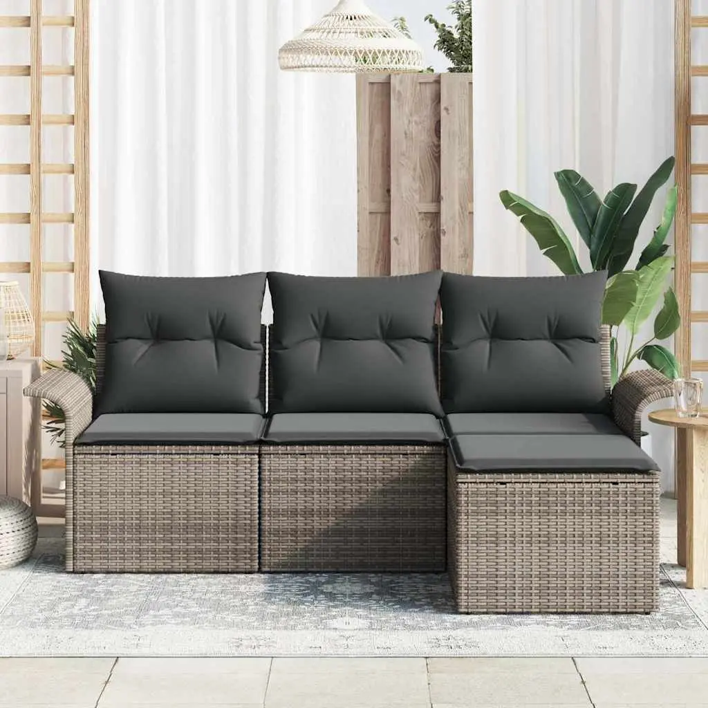 4-Piece Garden Sofa Set in Grey Poly Rattan