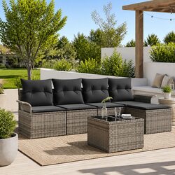 Grey Poly Rattan 6 Piece Modular Outdoor Sofa Set