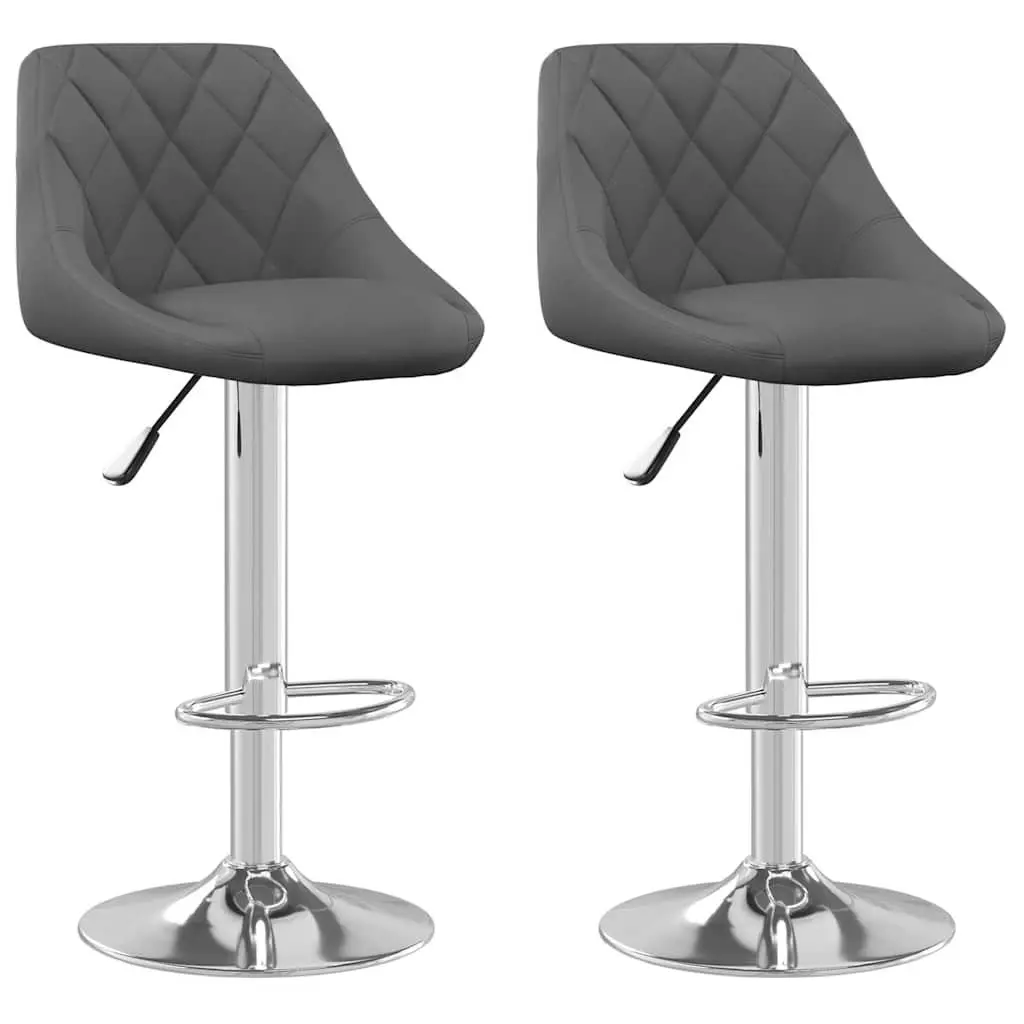 Bar Stools Velvet Grey 2 Piece Adjustable Height Swivel Chromed Steel