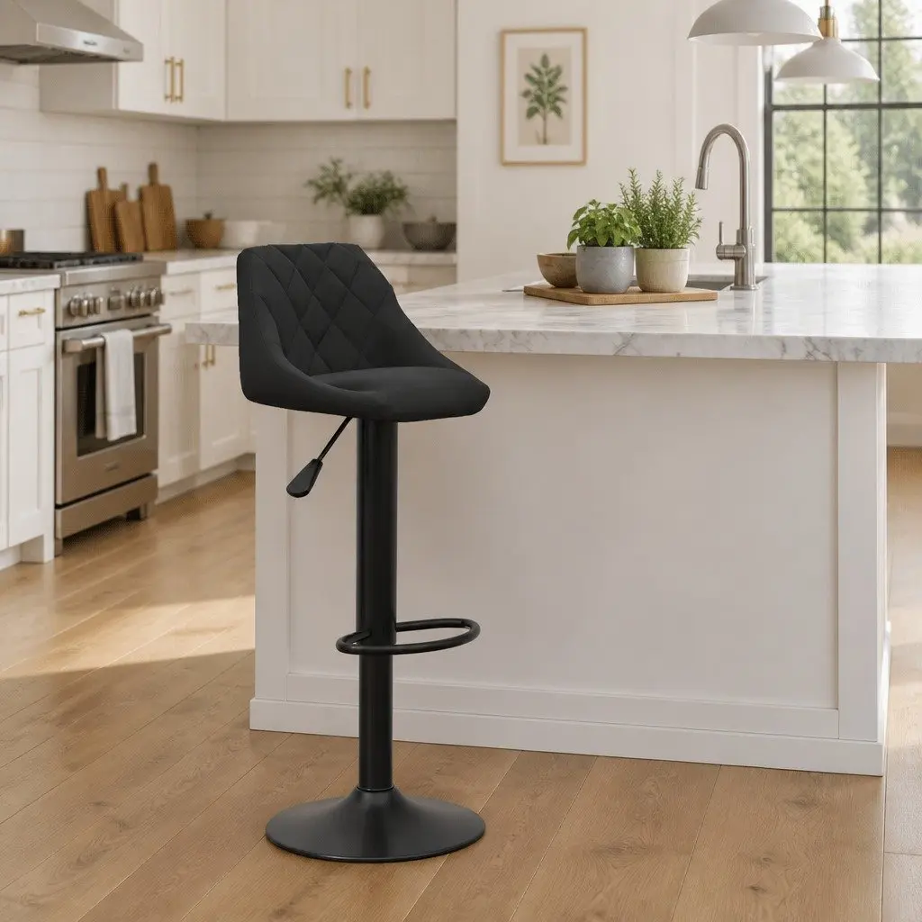 Bar Stool Velvet Black Height Adjustable Swivel Counter Chair