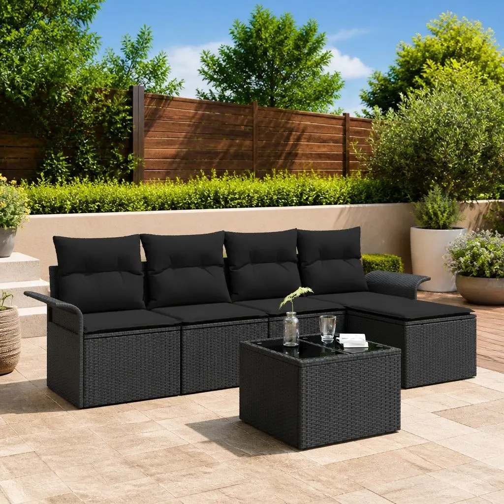 Modular Garden Sofa Set Poly Rattan Steel 6 Piece Black