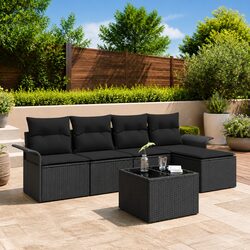 Modular 6-Piece Black Garden Sofa Set for Outdoor Relaxation