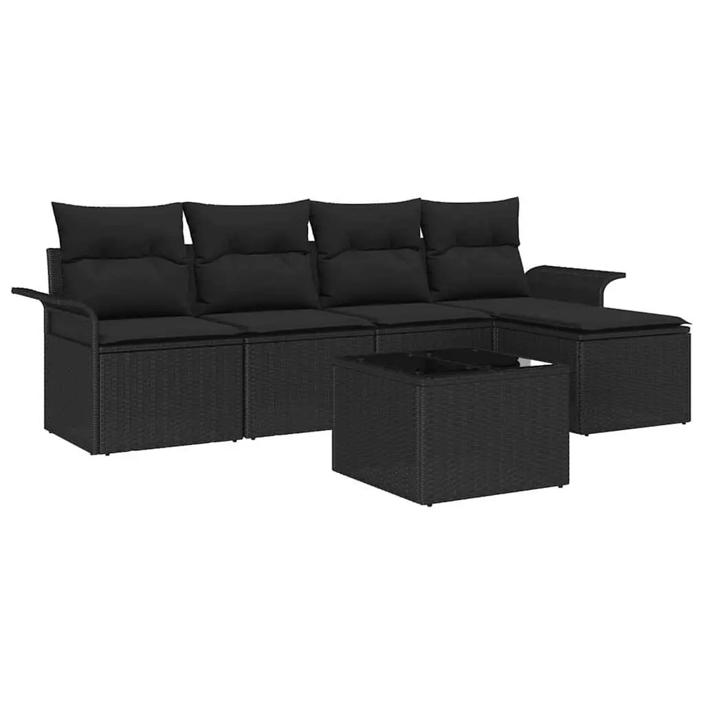 Modular Garden Sofa Set Poly Rattan Steel 6 Piece Black