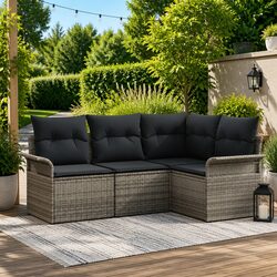 4-Piece Grey Poly Rattan Outdoor Garden Sofa Set