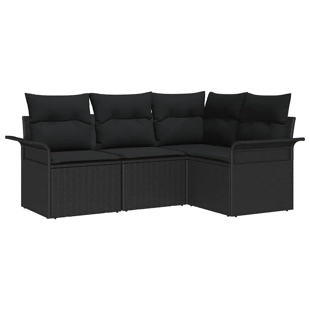 Garden Sofa Set Poly Rattan 4 Piece Outdoor Modular Furniture Black