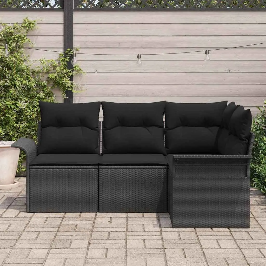 Garden Sofa Set Poly Rattan 4 Piece Outdoor Modular Furniture Black