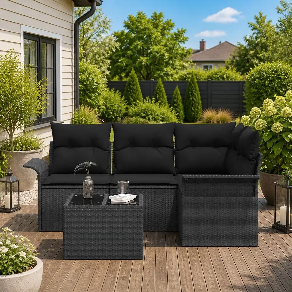 5-Piece Black Modular Outdoor Sofa Set with Storage