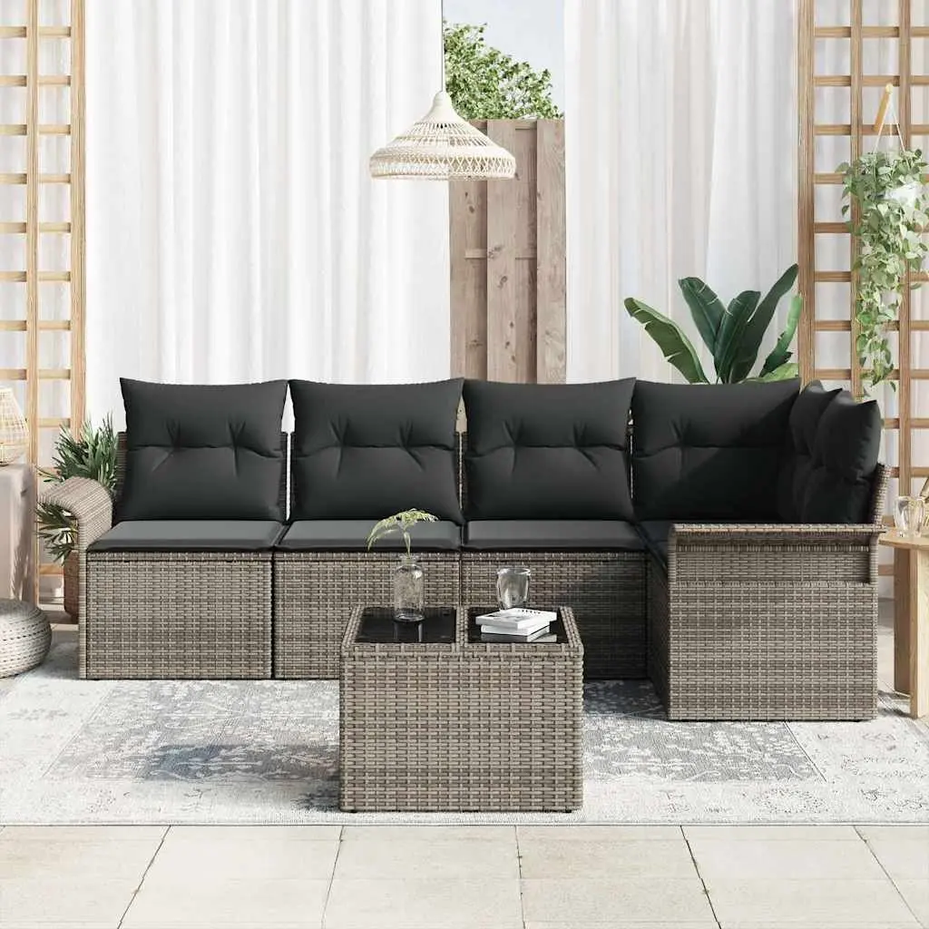 Garden Sofa Set Poly Rattan 6 pcs Grey
