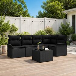 6-Piece Black Poly Rattan Modular Garden Sofa Set