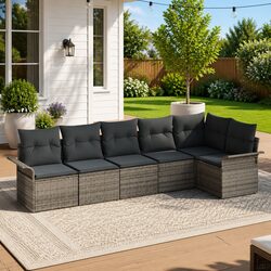 Modular Garden Sofa Set 6 pcs Grey Poly Rattan