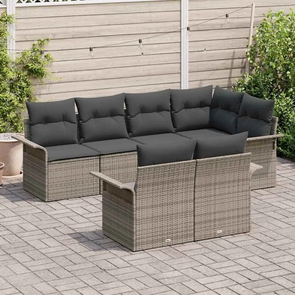 Garden Sofa Set with Cushions 7 Pieces Grey Modular Outdoor Patio Sectional