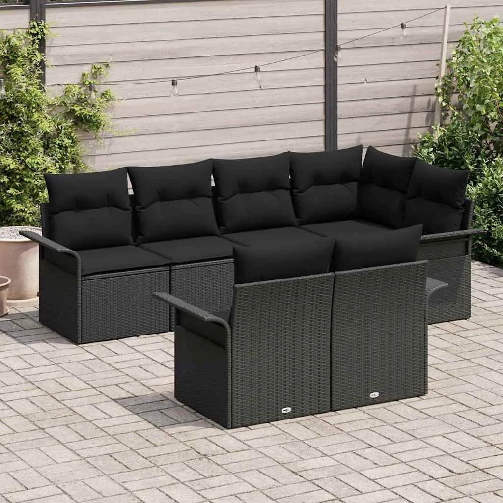 7 Piece Garden Sofa Set Poly Rattan Powder Coated Steel Weather Resistant Black