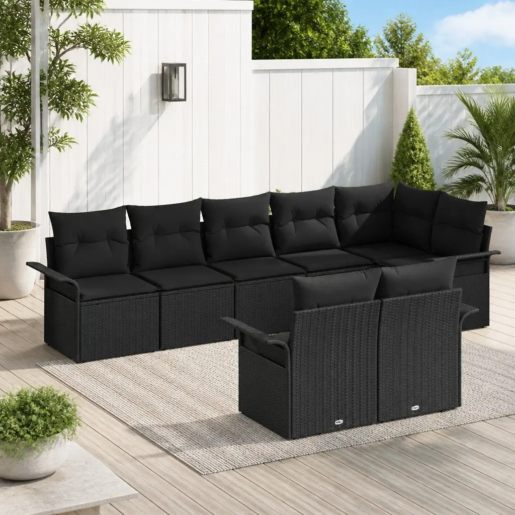 8-Piece Modular Black Garden Sofa Set for Outdoors