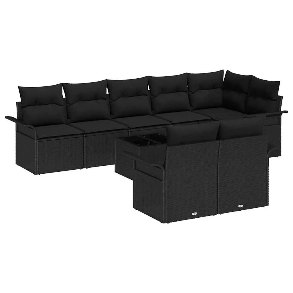 Modular Garden Sofa Set Poly Rattan 9 Pieces Black Outdoor Furniture