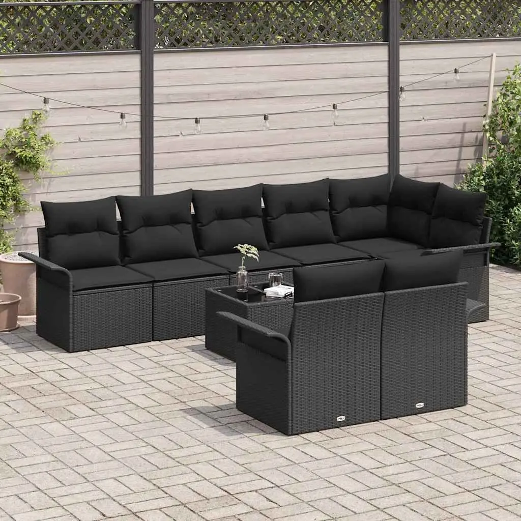Modular Garden Sofa Set Poly Rattan 9 Pieces Black Outdoor Furniture
