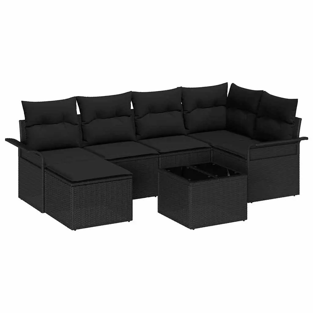 Modular Garden Sofa Set Poly Rattan 7 Pieces Black