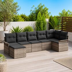7-Piece Modular Garden Sofa Set Grey Poly Rattan