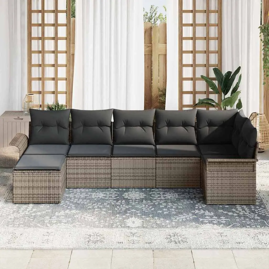 7-Piece Modular Garden Sofa Set Grey Poly Rattan
