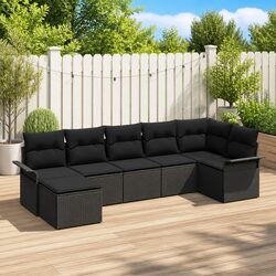 Stylish 7-Piece Black Poly Rattan Modular Sofa Set