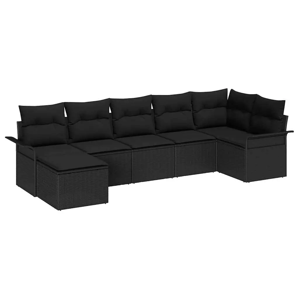 7-Piece Black Poly Rattan Modular Sofa Set