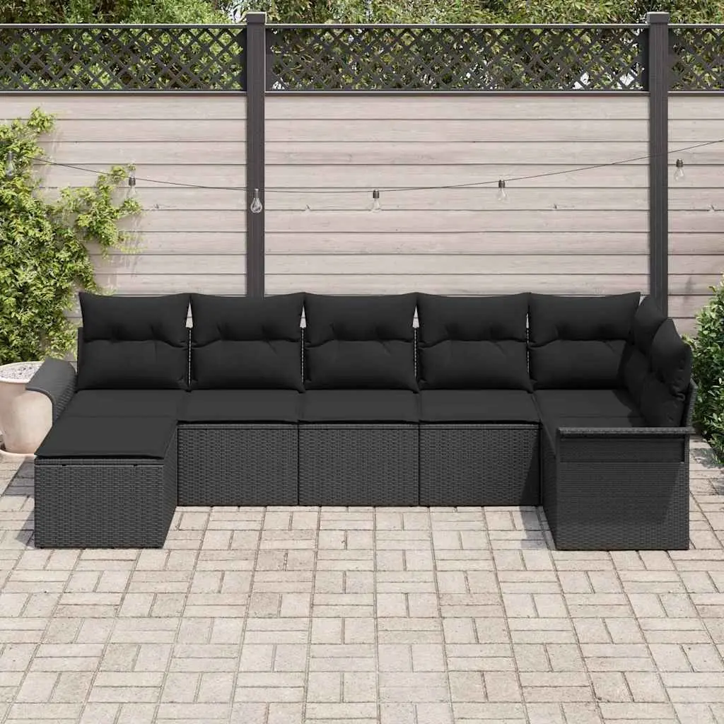 7-Piece Black Poly Rattan Modular Sofa Set