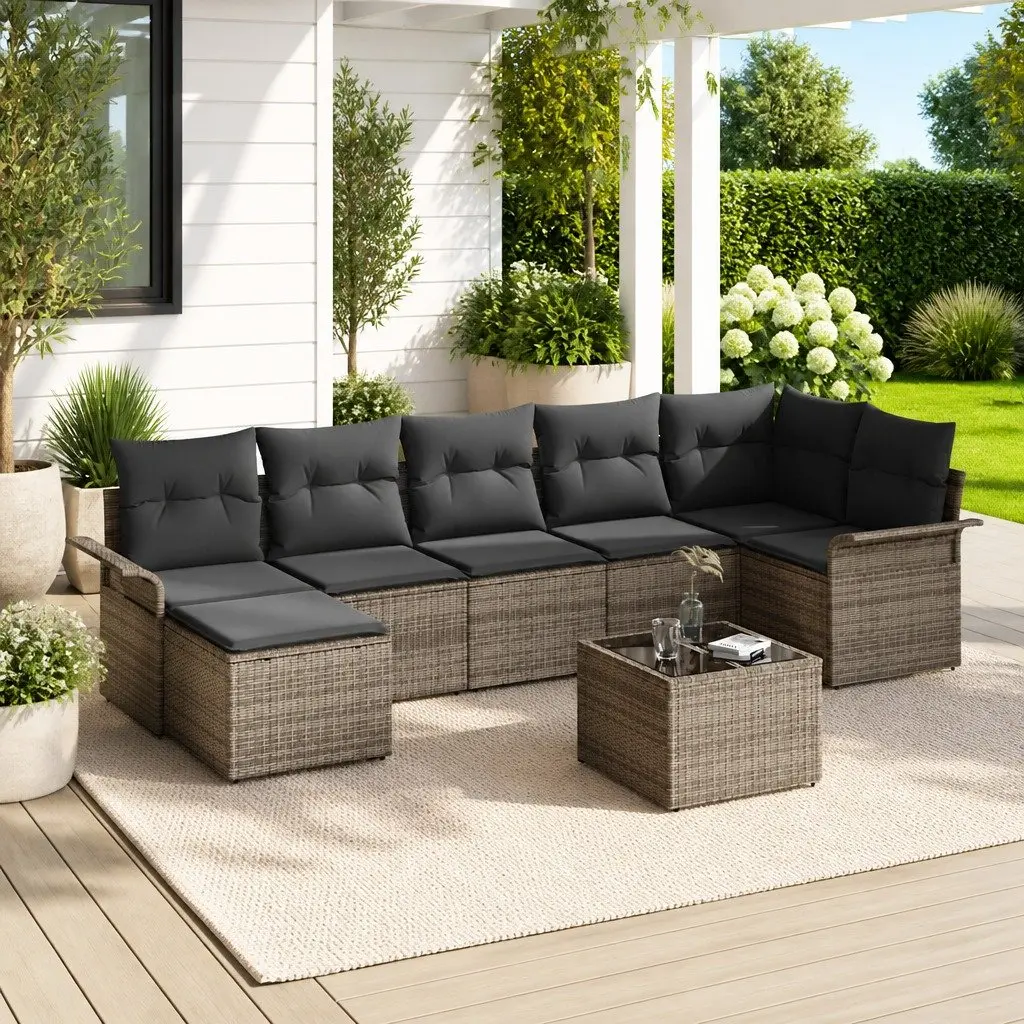 8-Piece Grey Poly Rattan Modular Garden Sofa Set